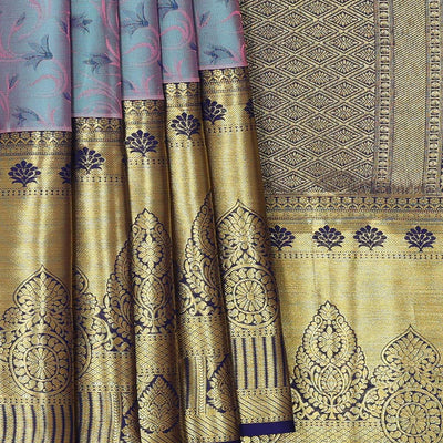 Kanchipattu Bluish Grey Brocade Saree