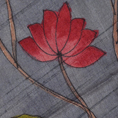 Dark Red Tussar Silk Saree