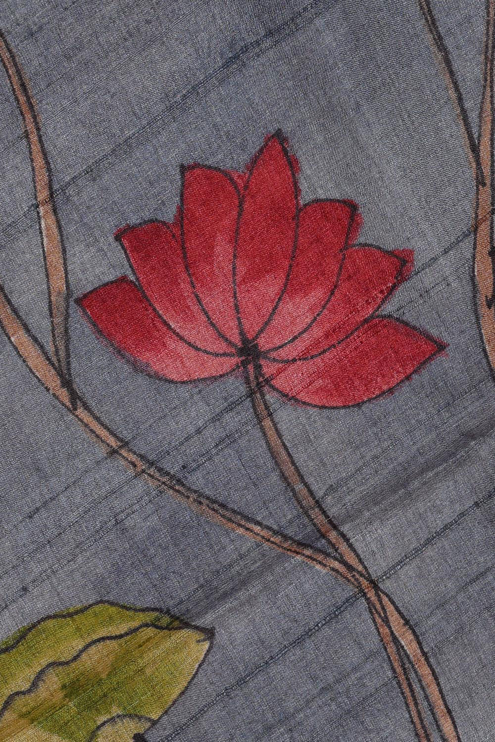 Dark Red Tussar Silk Saree