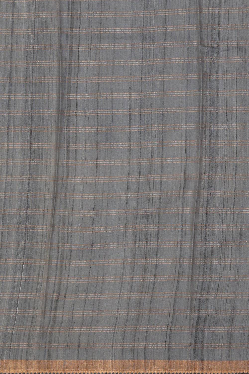 Dark Red Tussar Silk Saree