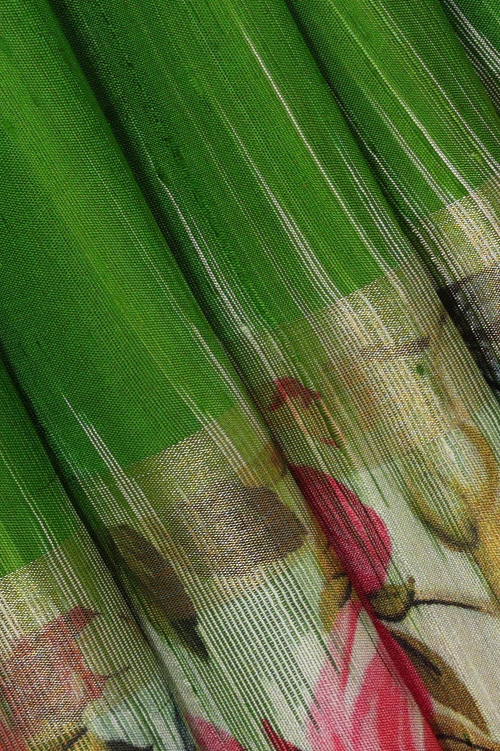 Jute Silk Leaf Green Saree