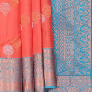Kanchipattu Bright Peach Brocade Saree