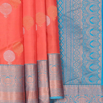 Kanchipattu Bright Peach Brocade Saree