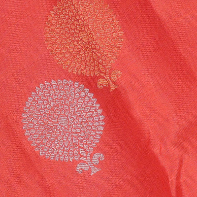 Kanchipattu Bright Peach Brocade Saree