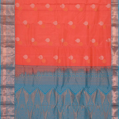 Kanchipattu Bright Peach Brocade Saree