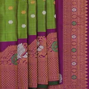 Gadwal Silk Parrot Green Saree