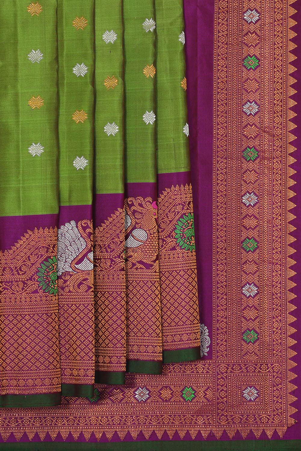 Gadwal Silk Parrot Green Saree