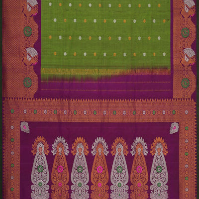 Gadwal Silk Parrot Green Saree