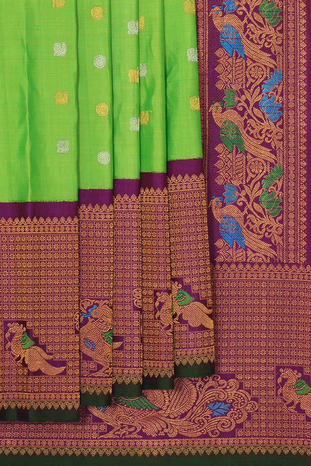 Gadwal Silk Parrot Green Saree