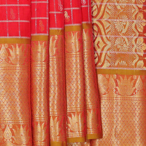 Kanchipattu Bright Red Brocade Saree