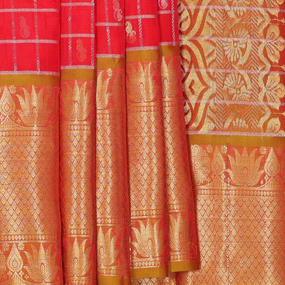 Kanchipattu Bright Red Brocade Saree