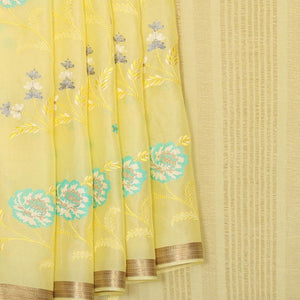Crepe Silk Lime-Yellow Saree