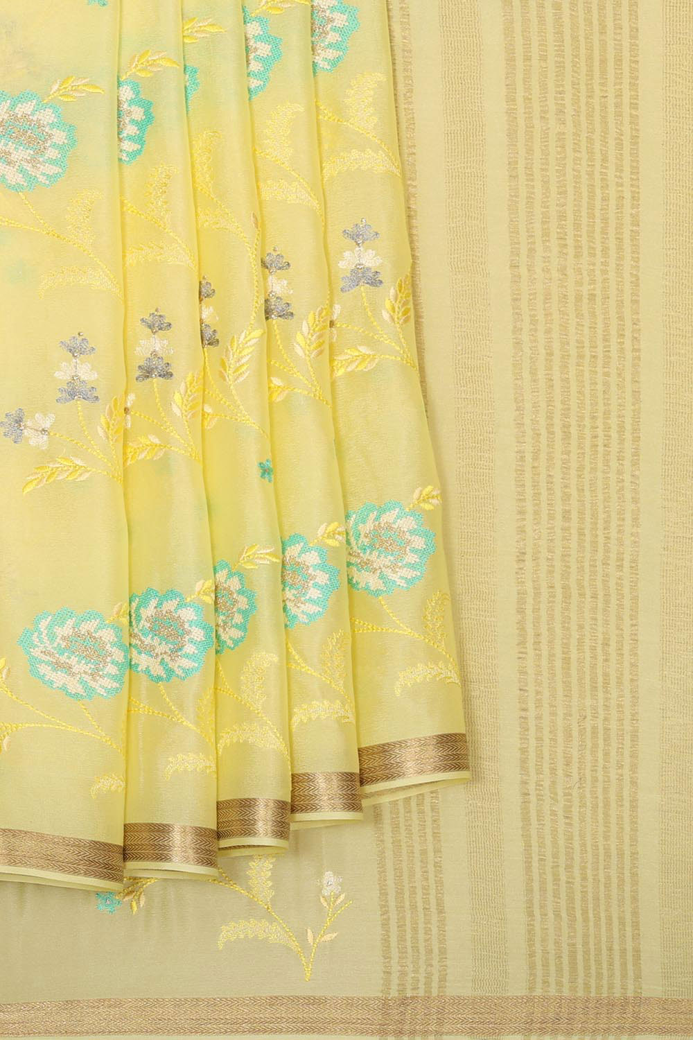 Crepe Silk Lime-Yellow Saree