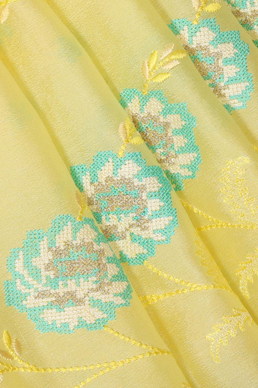 Crepe Silk Lime-Yellow Saree
