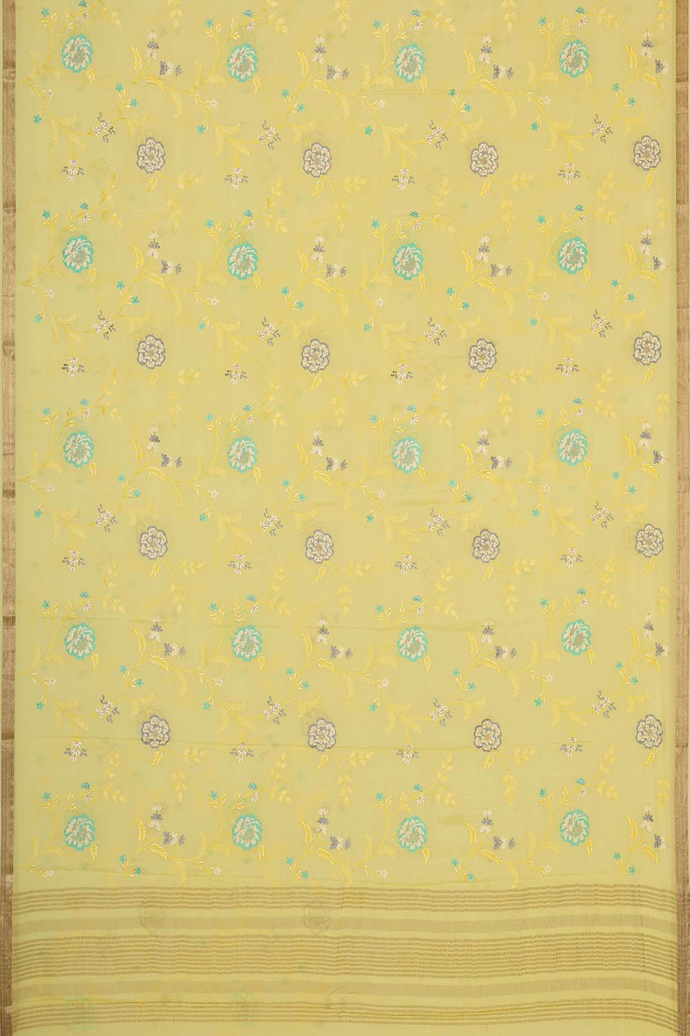 Crepe Silk Lime-Yellow Saree