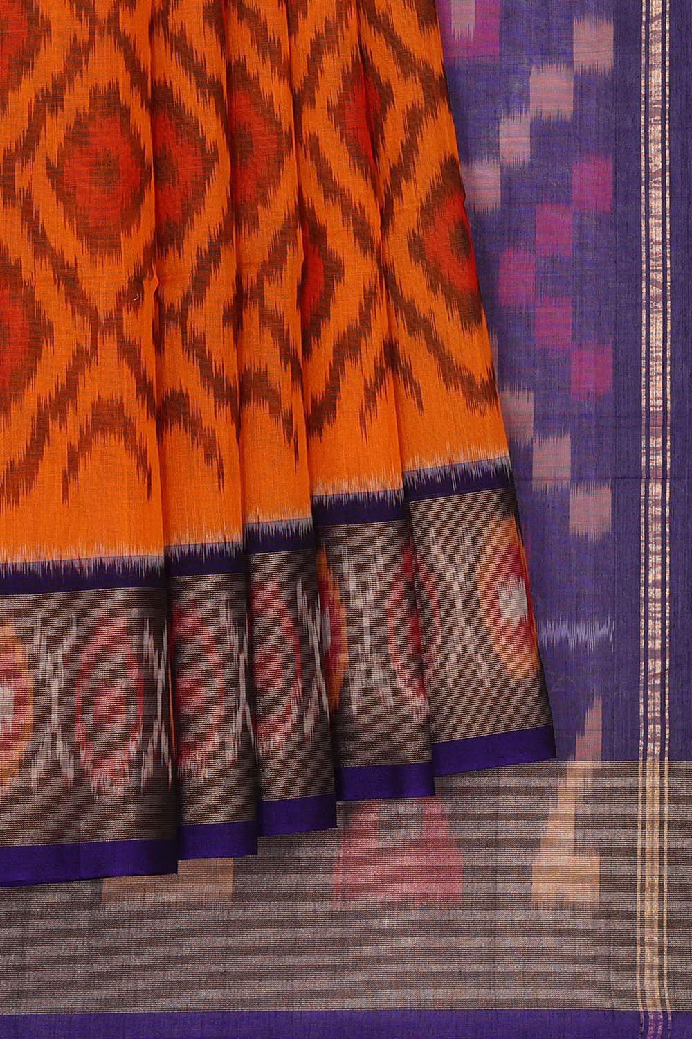 Ikat Cotton Silk Orange Saree