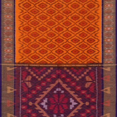 Ikat Cotton Silk Orange Saree
