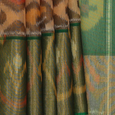 Ikat Silk Cotton Peach Cream Saree