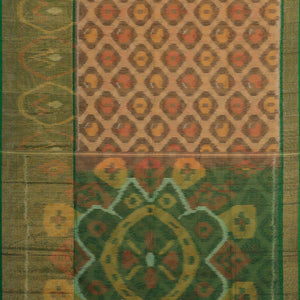 Ikat Silk Cotton Peach Cream Saree
