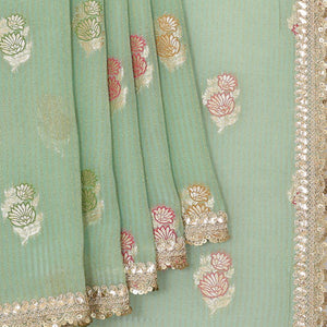 Glass Tissue Light Pista Green Saree