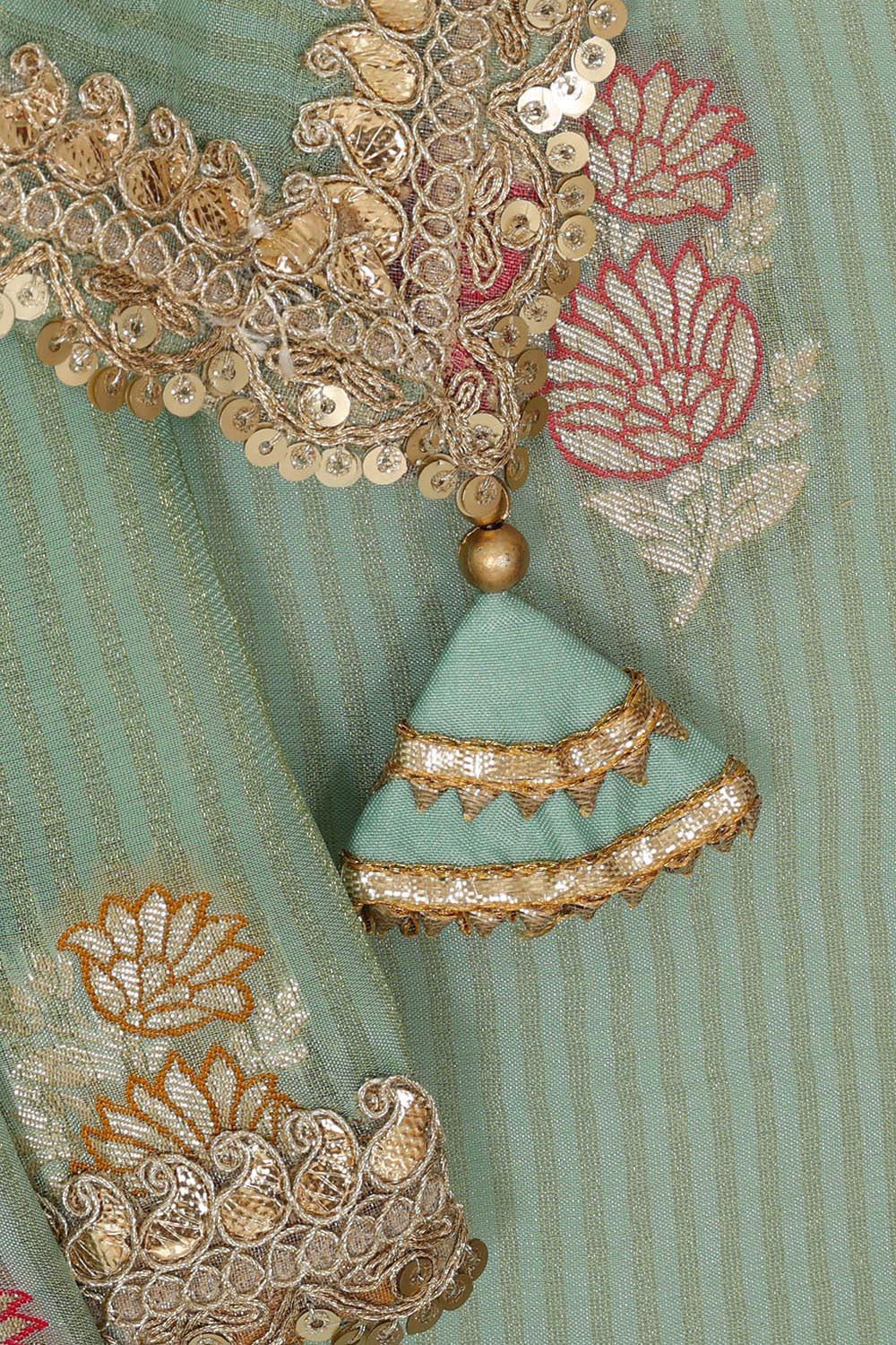 Glass Tissue Light Pista Green Saree