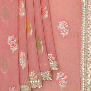 Glass Tissue Peach Pink Saree