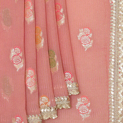 Glass Tissue Peach Pink Saree