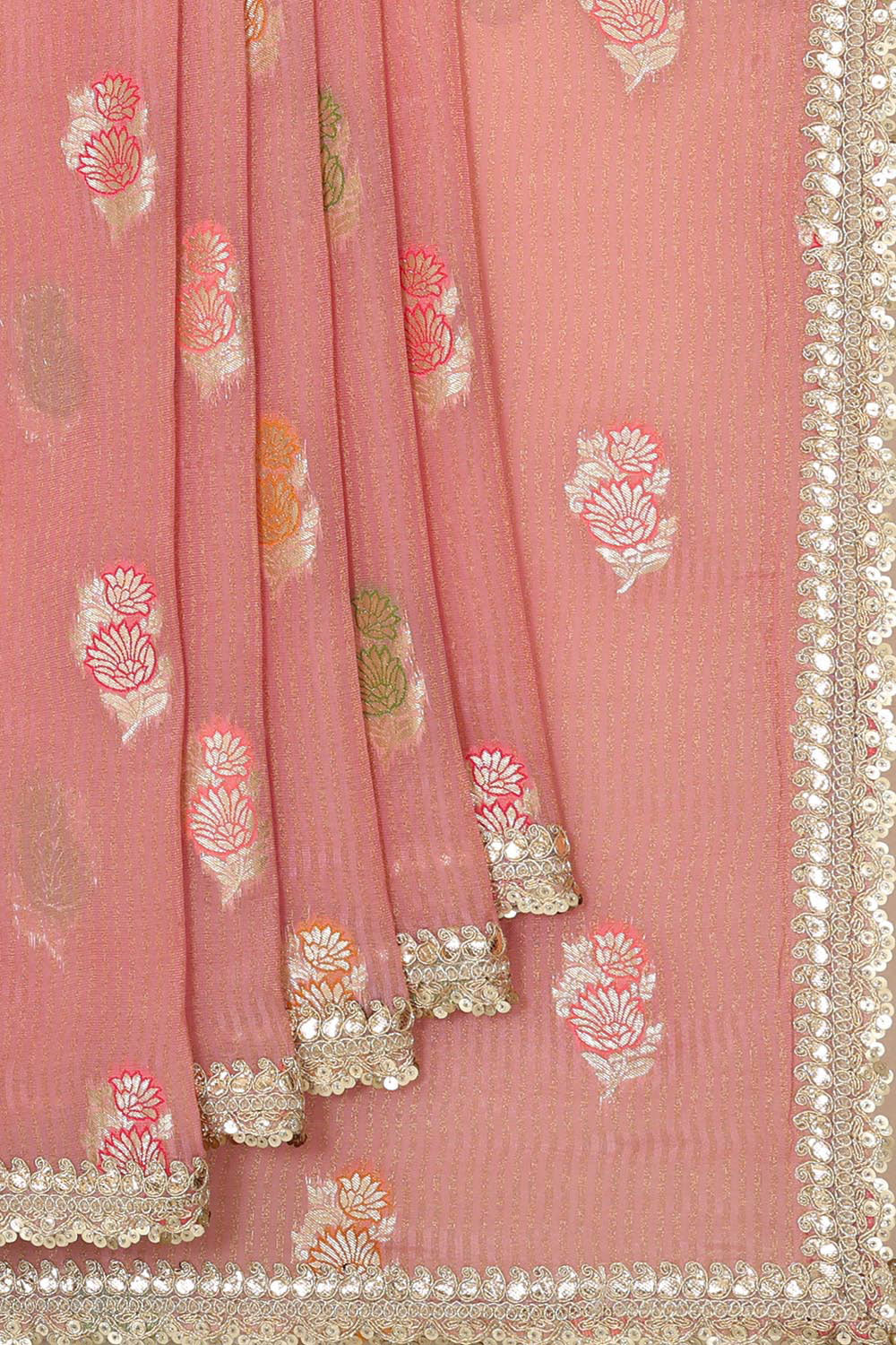 Glass Tissue Peach Pink Saree