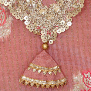 Glass Tissue Peach Pink Saree