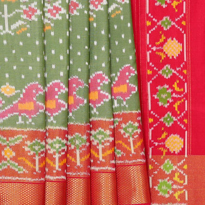 Ikat Silk Pista Green Saree
