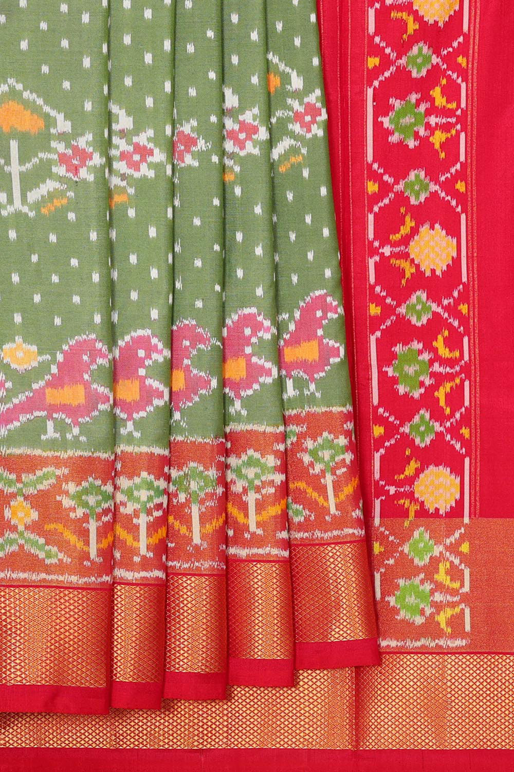 Ikat Silk Pista Green Saree