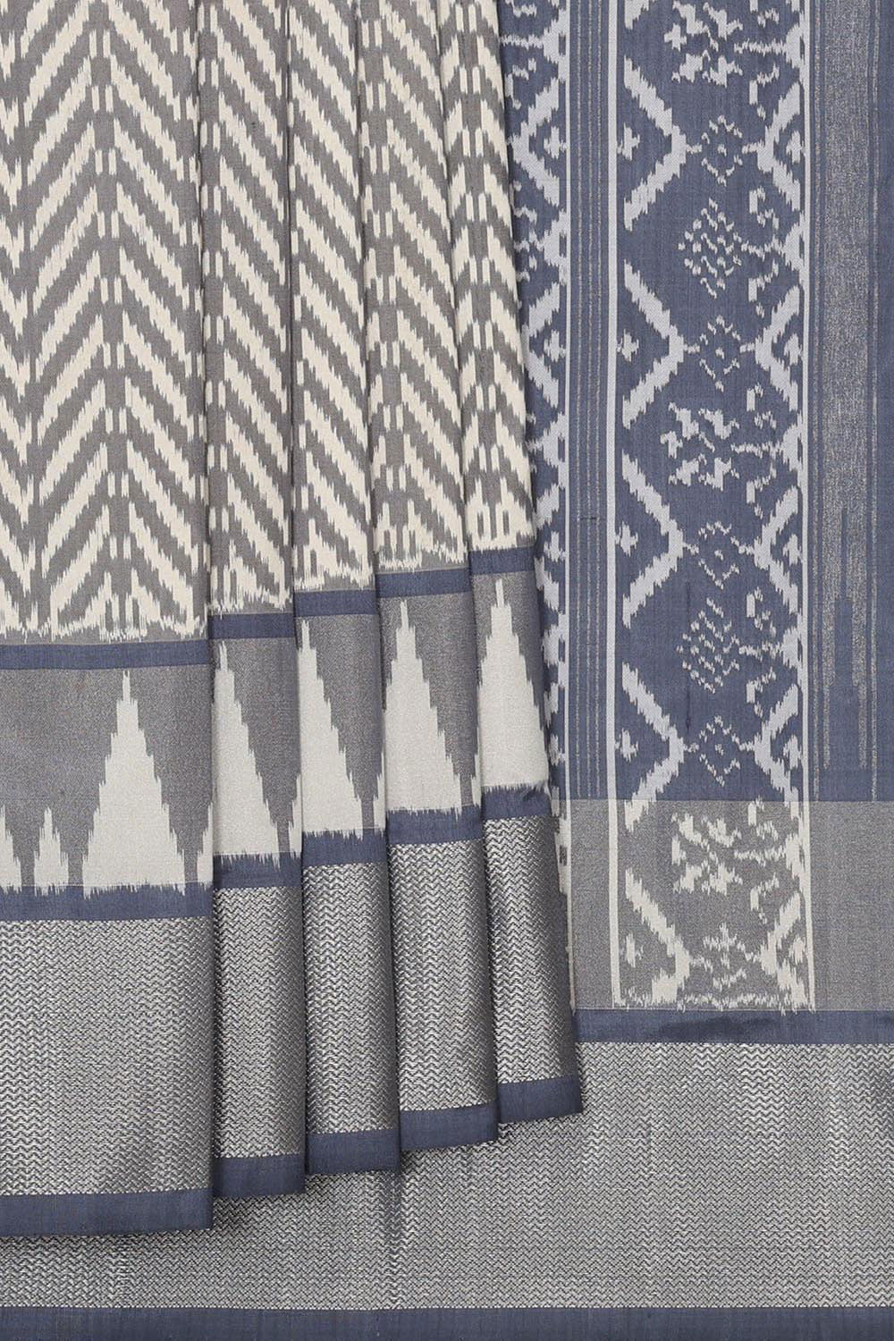 Ikat Silk Cream-Grey Saree