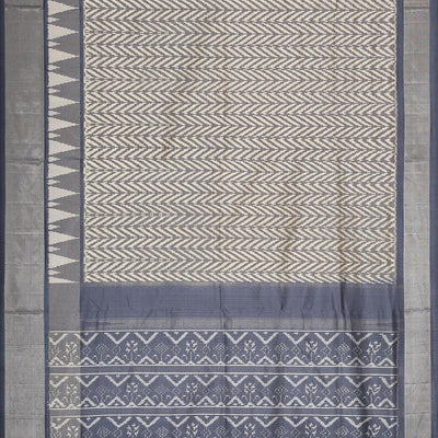 Ikat Silk Cream-Grey Saree