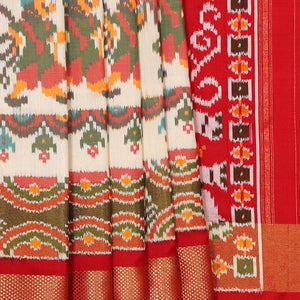 Ikat Silk Off White Saree