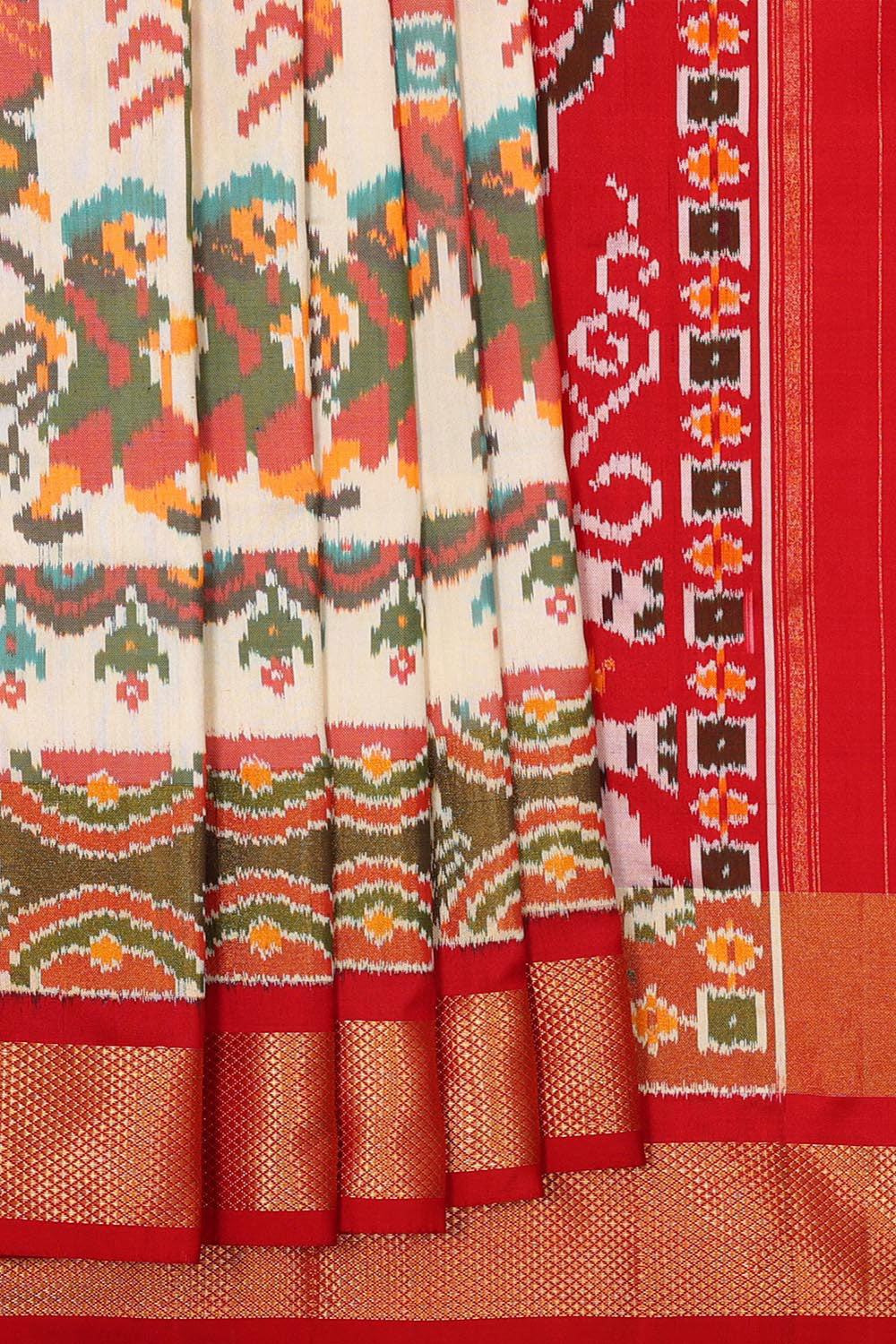 Ikat Silk Off White Saree