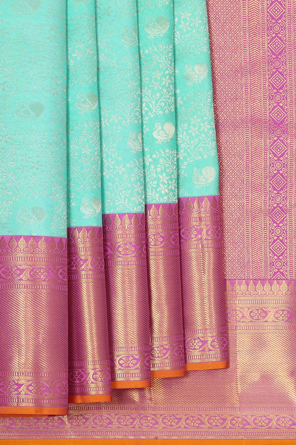 Kanchipattu Aqua Blue Brocade Saree