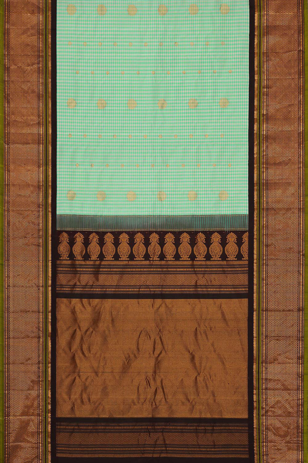 Gadwal Silk Green-Cream Saree