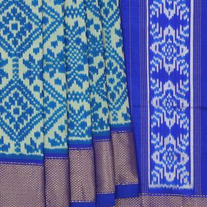 Ikat Silk Cream-Blue Saree