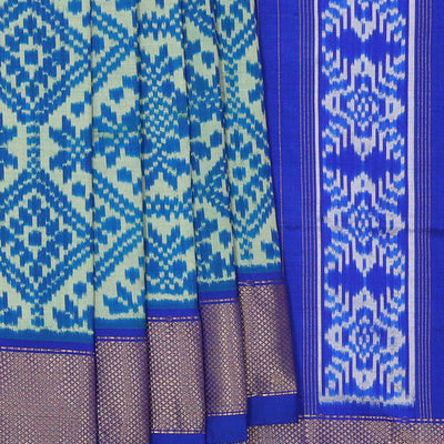 Ikat Silk Cream-Blue Saree