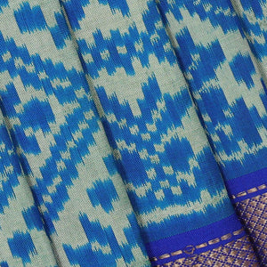 Ikat Silk Cream-Blue Saree