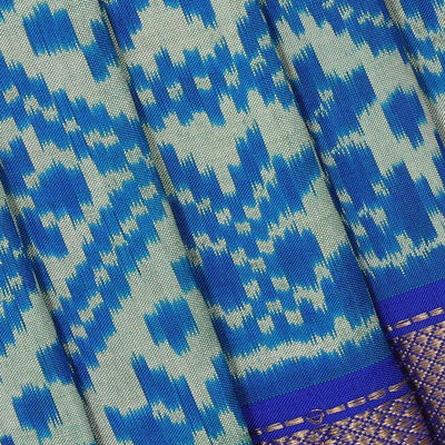 Ikat Silk Cream-Blue Saree
