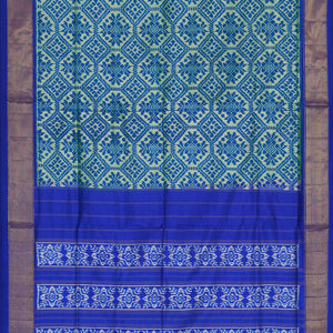 Ikat Silk Cream-Blue Saree