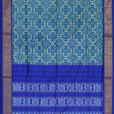 Ikat Silk Cream-Blue Saree