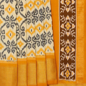Ikat Silk Cream Saree