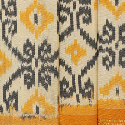 Ikat Silk Cream Saree