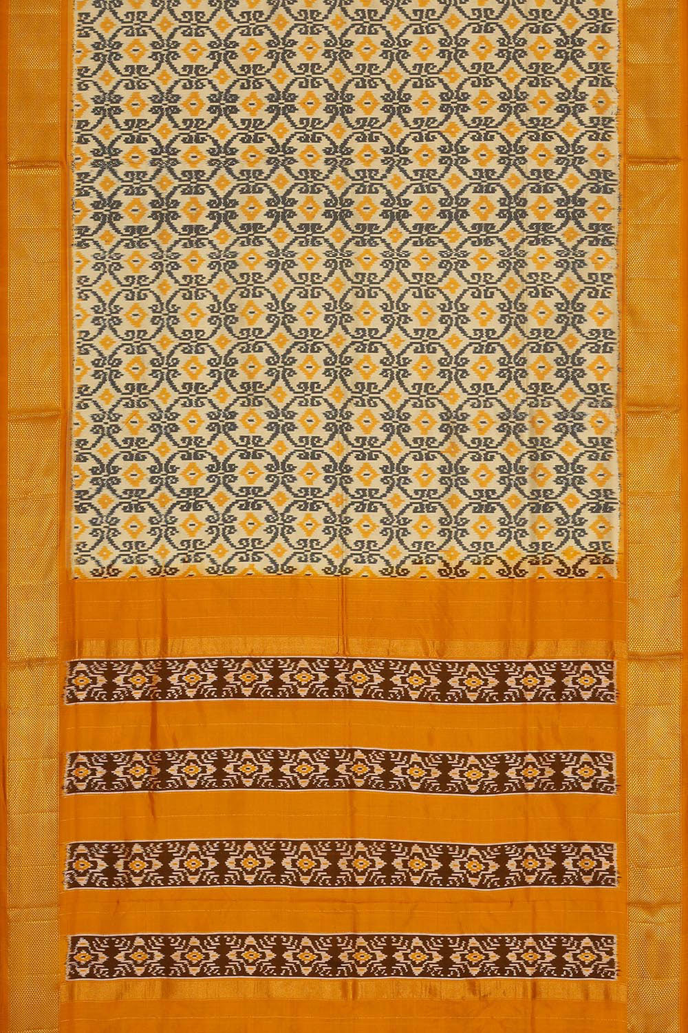 Ikat Silk Cream Saree