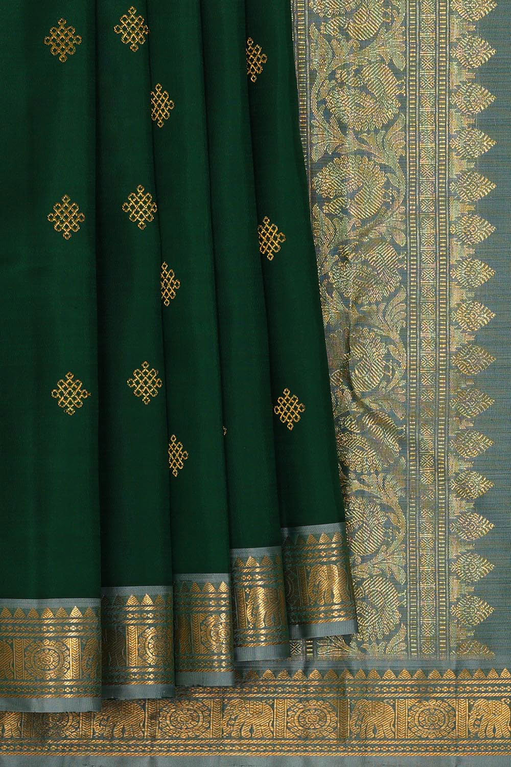 Kanchipattu Bottle Green Brocade Saree