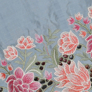 Kanchipattu Bluish Grey Embroidered Saree