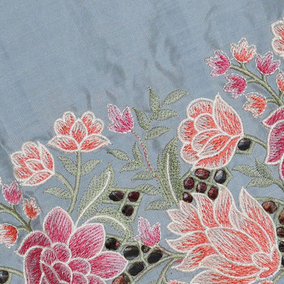 Kanchipattu Bluish Grey Embroidered Saree