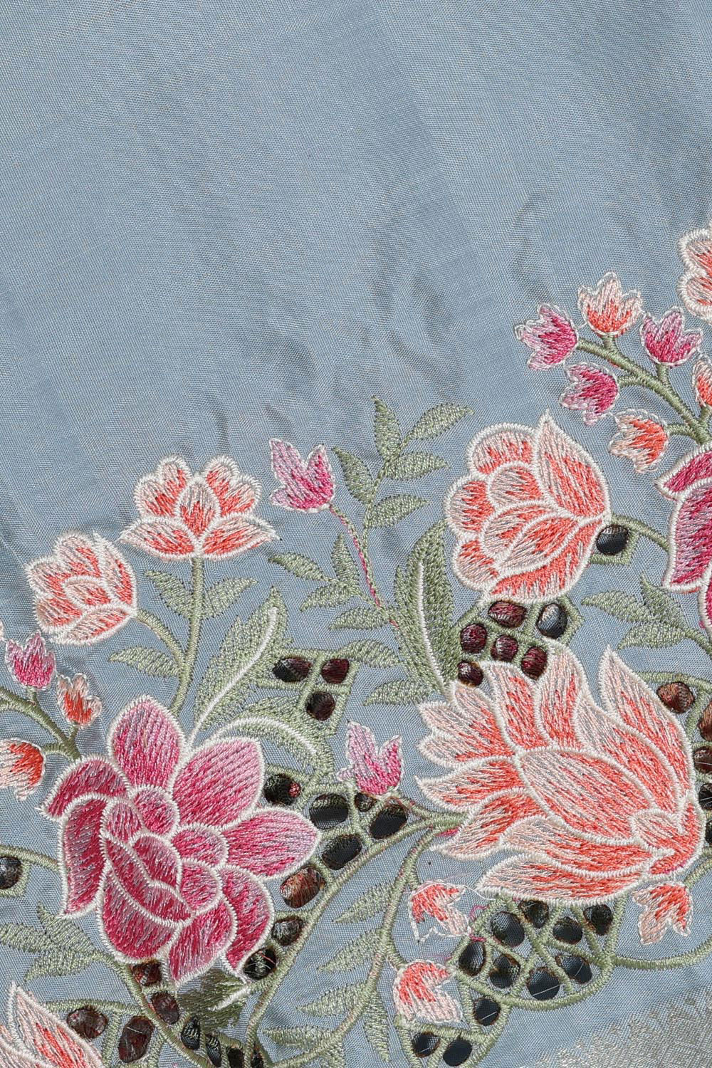 Kanchipattu Bluish Grey Embroidered Saree